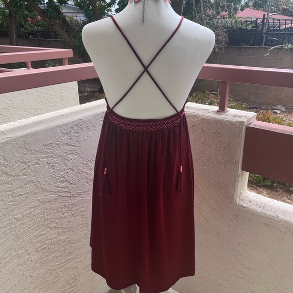 Express Halter Mini Dress – Burgundy Boho with Pink Embroidery - Picture 9 of 9